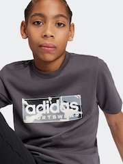 adidas Khaki Green Kids Sportswear 100% Cotton Camo Linear Graphic T-Shirt - Image 6 of 11