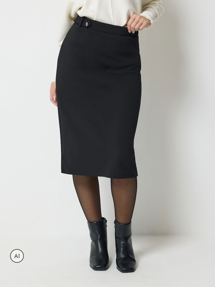 M&Co Black Tab Detail Scuba Pencil Skirt - Image 1 of 6 M&Co Black Tab Detail Scuba Pencil Skirt - Image 1 of 6