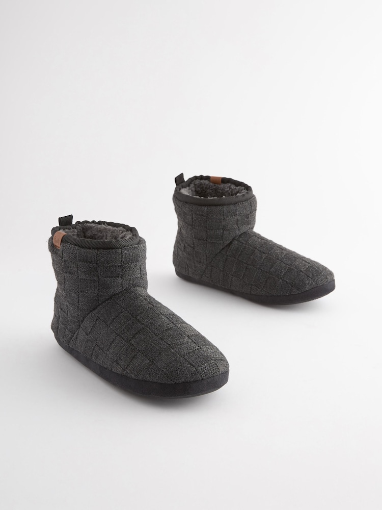Black Chunky Knit Slipper Boots - Image 1 of 5