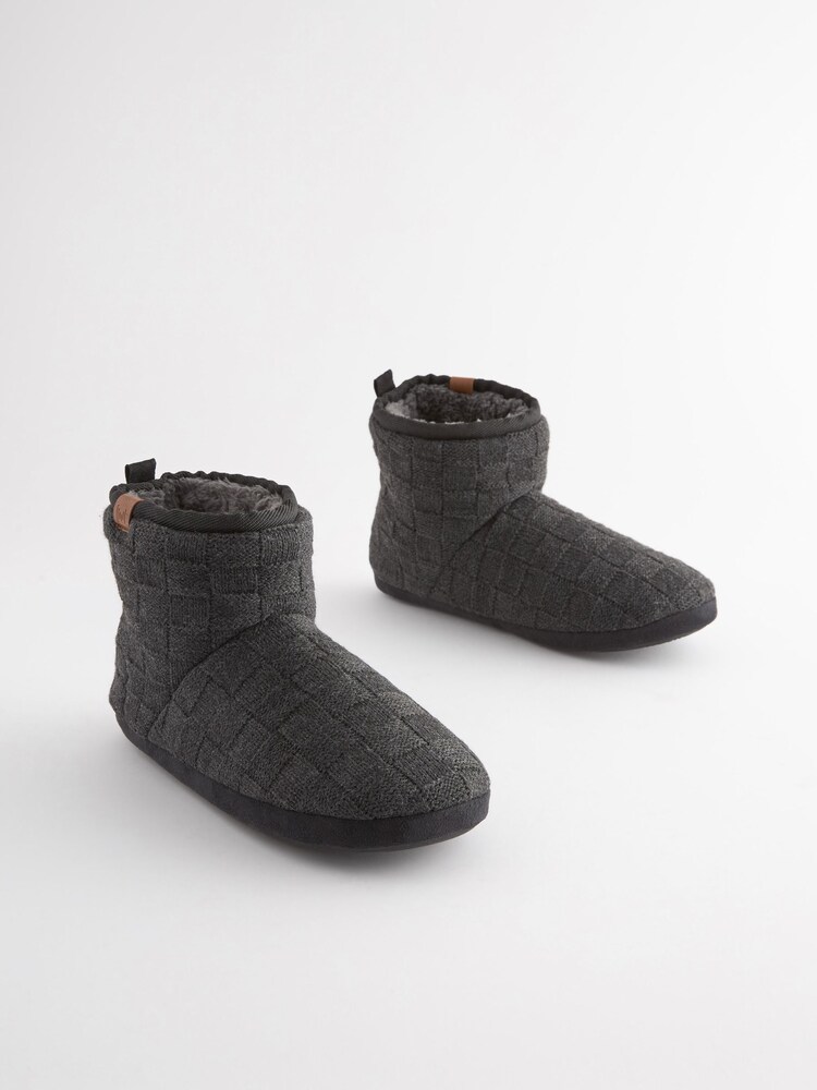 Black Chunky Knit Slipper Boots - Image 1 of 5 Black Chunky Knit Slipper Boots - Image 1 of 5