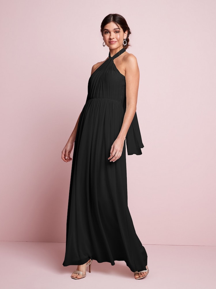 Noir - Robe longue de demoiselle d’honneur de mariage en maille Multiway - Image 4 of 9