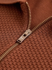 Terracotta Red Regular Fit Knitted Bubble Textured 100% Cotton Polo Shirt - Image 7 of 8