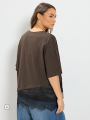 Hnědá - Yours Curve Asymmetric Satin Hem Long Sleeve T-Shirt - Obrázek 3 z 6