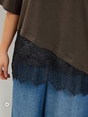 Hnědá - Yours Curve Asymmetric Satin Hem Long Sleeve T-Shirt - Obrázek 4 z 6