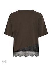Hnědá - Yours Curve Asymmetric Satin Hem Long Sleeve T-Shirt - Obrázek 6 z 6