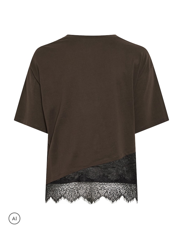 Hnědá - Yours Curve Asymmetric Satin Hem Long Sleeve T-Shirt - Obrázek 6 z 6