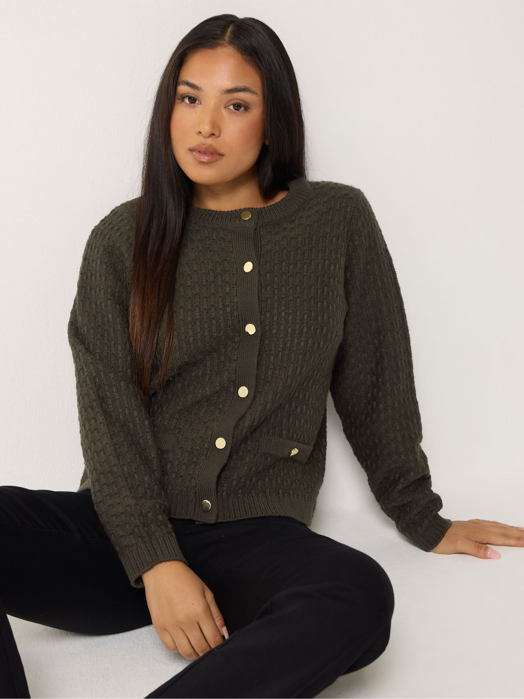 M&Co Women's Brown Mco Petite Button Up Cardigan - Image 3