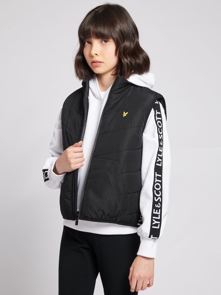 Lyle & Scott Girls Lightweight Chevron Quilt Black Gilet - Image 1 of 6