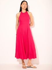 Mint Velvet Pink Linen Blend Halter Midi Dress - Image 1 of 7