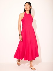 Mint Velvet Pink Linen Blend Halter Midi Dress - Image 5 of 7