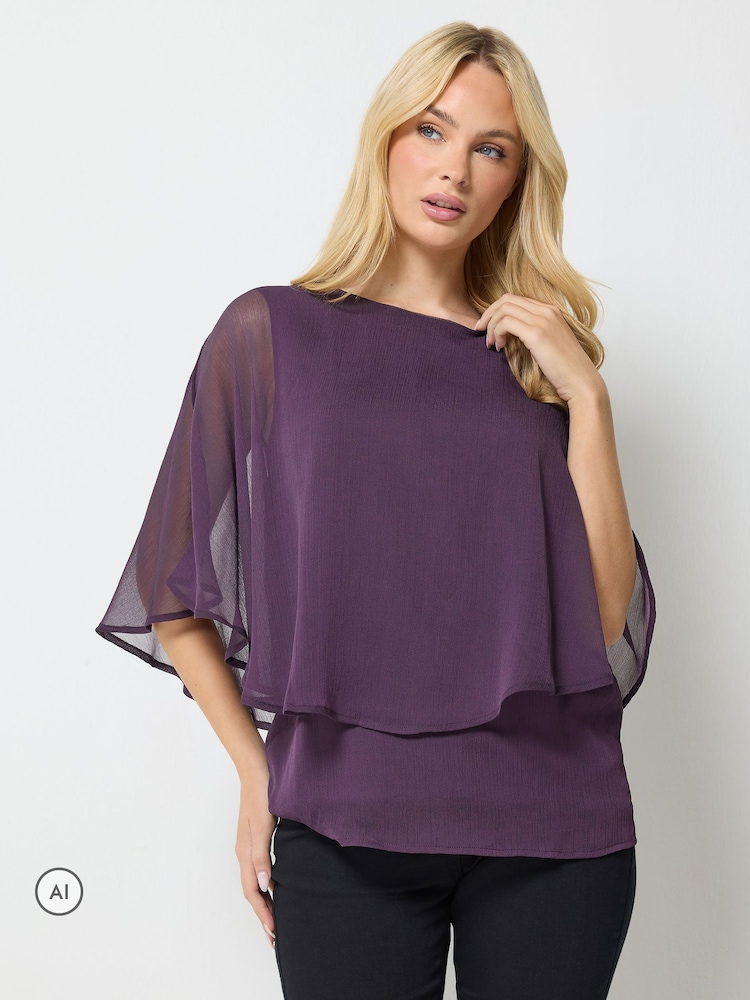 M&Co Purple Chiffon Cape Top - Image 1 of 6 M&Co Purple Chiffon Cape Top - Image 1 of 6