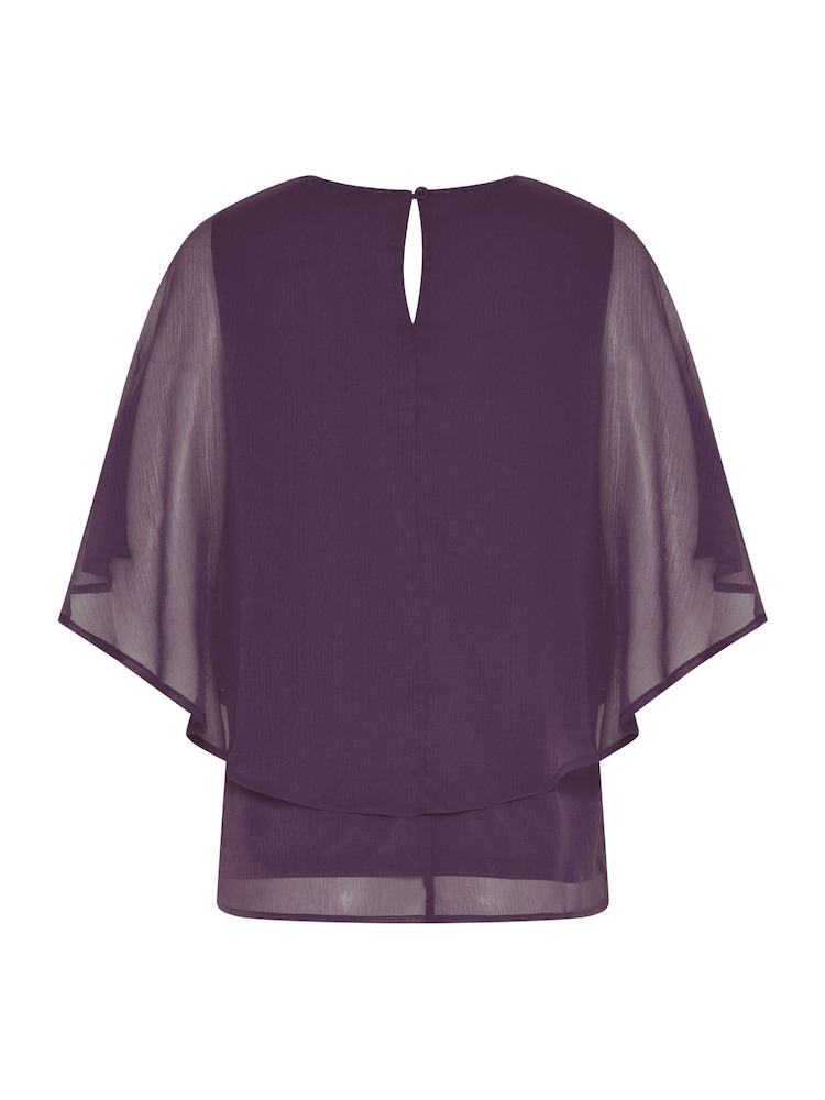 M&Co Purple Chiffon Cape Top - Image 6 of 6 M&Co Purple Chiffon Cape Top - Image 6 of 6