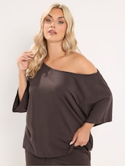 Yours Curve Brown Off Shoulder T-Shirt - Image 1 of 6