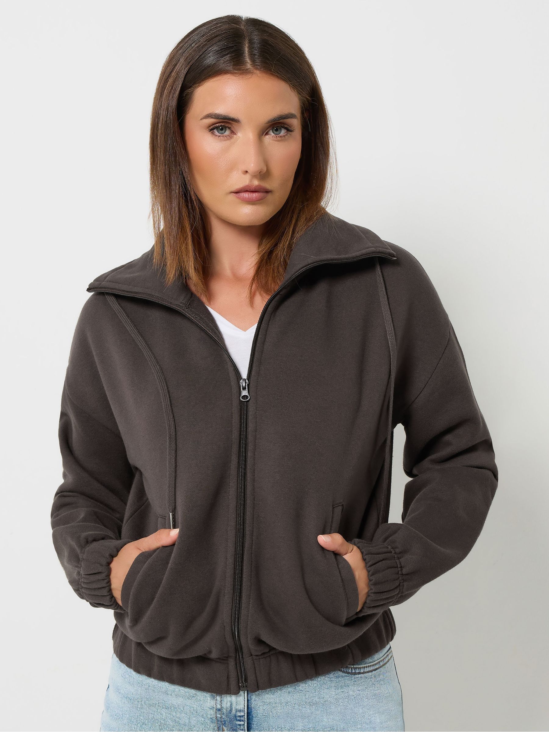 Long Tall Sally Women's Chocolate Tall Funnel Neck Zip Through Sweatshirt In | Size: 8 - Image 3