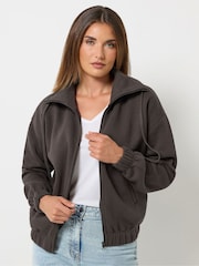 Long Tall Sally Chocolate Brown Funnel Neck Zip Through Sweatshirt - Image 2 of 7