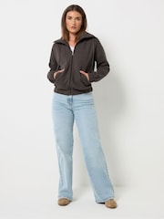 Long Tall Sally Chocolate Brown Funnel Neck Zip Through Sweatshirt - Image 3 of 7