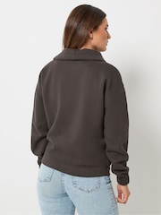 Long Tall Sally Chocolate Brown Funnel Neck Zip Through Sweatshirt - Image 4 of 7