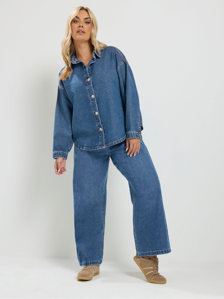 Bleu - Chemise en denim Yours Curve - Image 2 sur 7