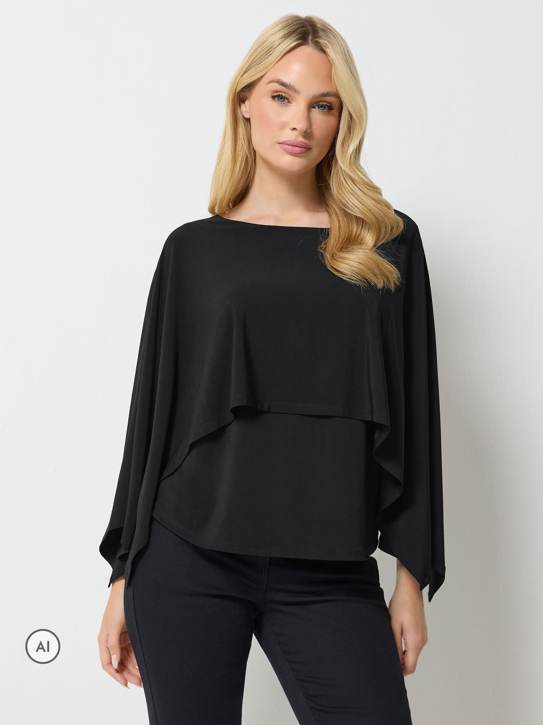 M&Co Women's Black Long Sleeve Cape Top In | : Size 20 - Image 1