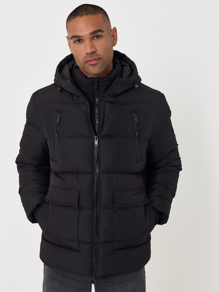 Чорний - Threadbare Showerproof Padded Double Zip Coat - Image 1 of 5