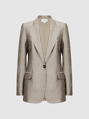 Reiss Gold Mimi Metallic Single Breasted Blazer - Image 2 of 5