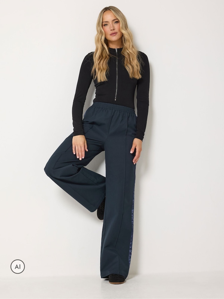 Long Tall Sally Blue Satin Stripe Wide Leg Trouser - Image 1 of 6 Long Tall Sally Blue Satin Stripe Wide Leg Trouser - Image 1 of 6