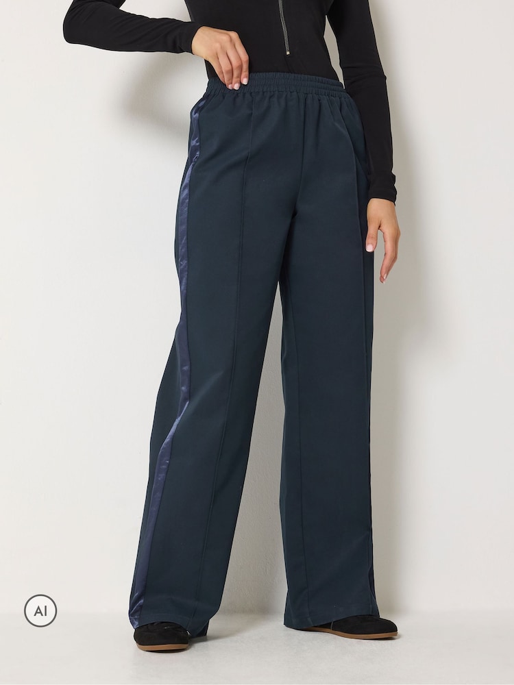 Long Tall Sally Blue Satin Stripe Wide Leg Trouser - Image 2 of 6 Long Tall Sally Blue Satin Stripe Wide Leg Trouser - Image 2 of 6