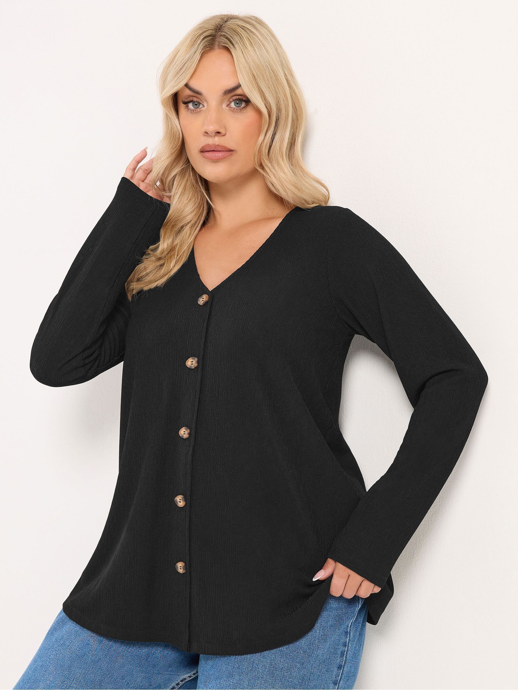 Yours Curve Women's Black Button Front Crepe Top - Image 1