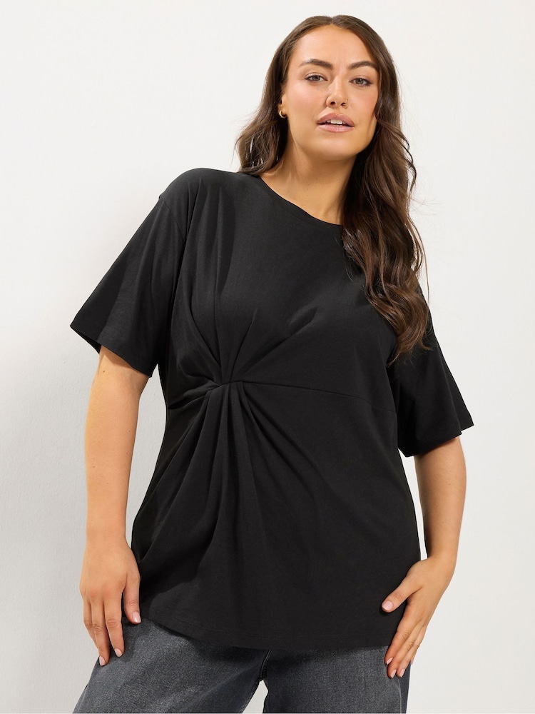 Yours Curve Black Twist Front T-Shirt - Image 1 of 6 Yours Curve Black Twist Front T-Shirt - Image 1 of 6