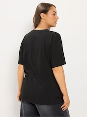 Yours Curve Black Twist Front T-Shirt - Image 3 of 6