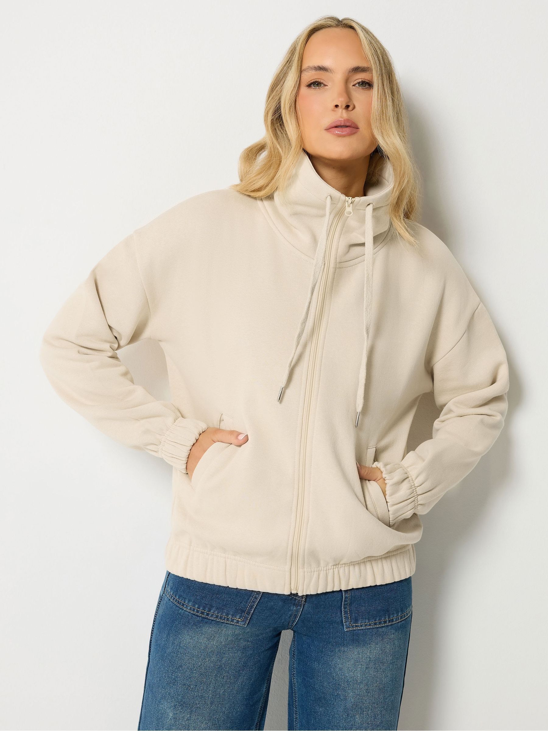 Long Tall Sally Women's Stone Tall Funnel Neck Zip Through Sweatshirt In | Size: 20 - Image 2