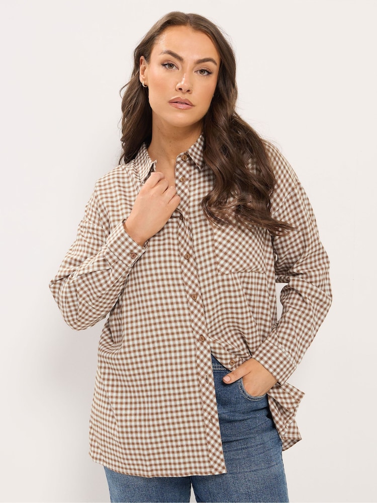 Brun - Yours Curve Rutete Skjorte Med Knapper - Bilde 1 av 6