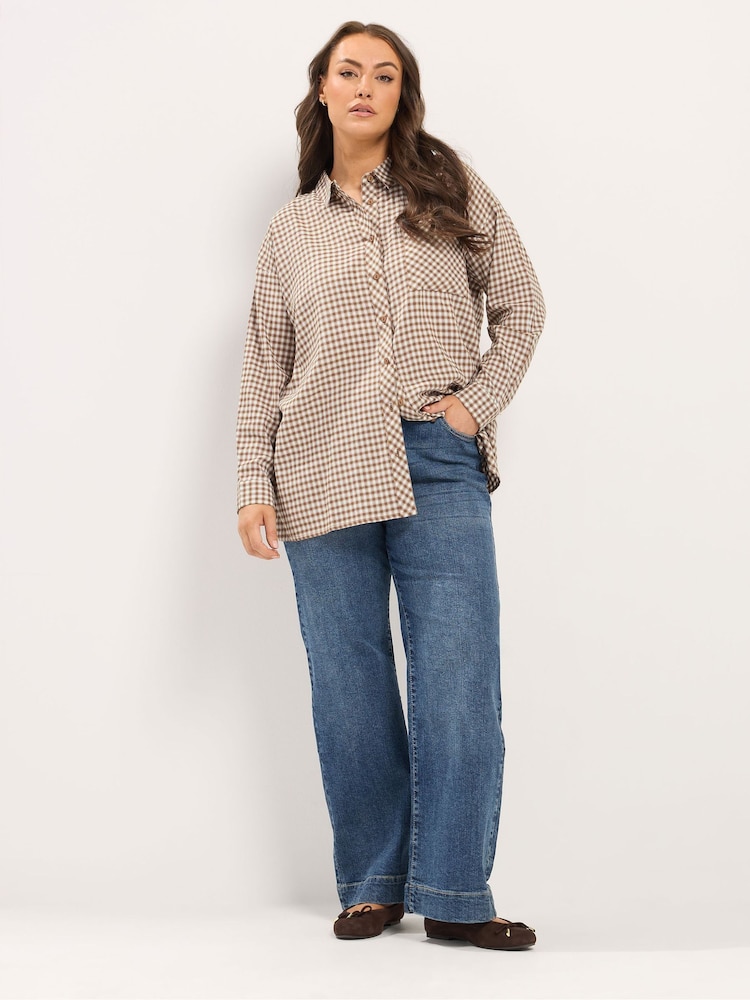 Brun - Yours Curve Rutete Skjorte Med Knapper - Bilde 2 av 6