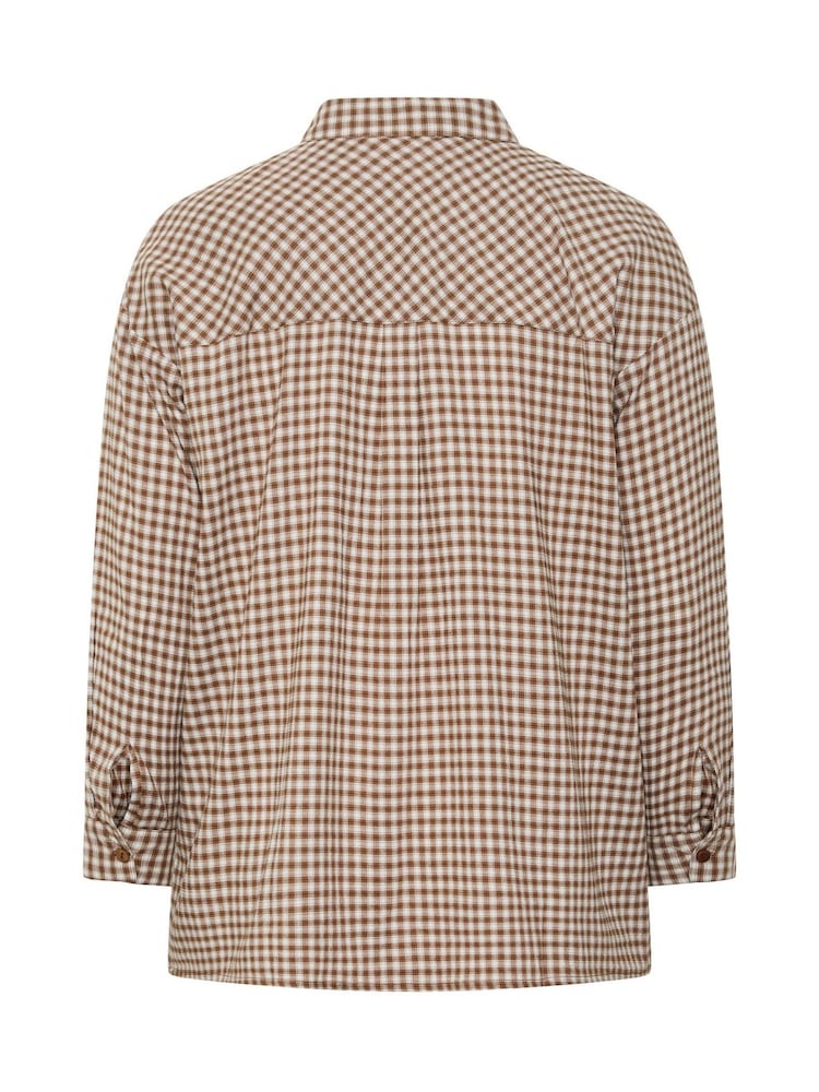 Brun - Yours Curve Rutete Skjorte Med Knapper - Bilde 6 av 6