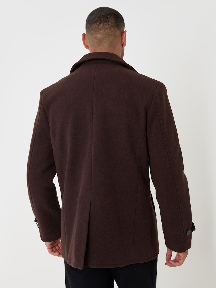 Threadbare Brown Faux Wool Double Breasted Short Trench Coat - Image 2 of 5 Threadbare Brown Faux Wool Double Breasted Short Trench Coat - Image 2 of 5