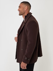 Threadbare Brown Faux Wool Double Breasted Short Trench Coat - Image 3 of 5