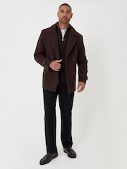 Threadbare Brown Faux Wool Double Breasted Short Trench Coat - Image 4 of 5
