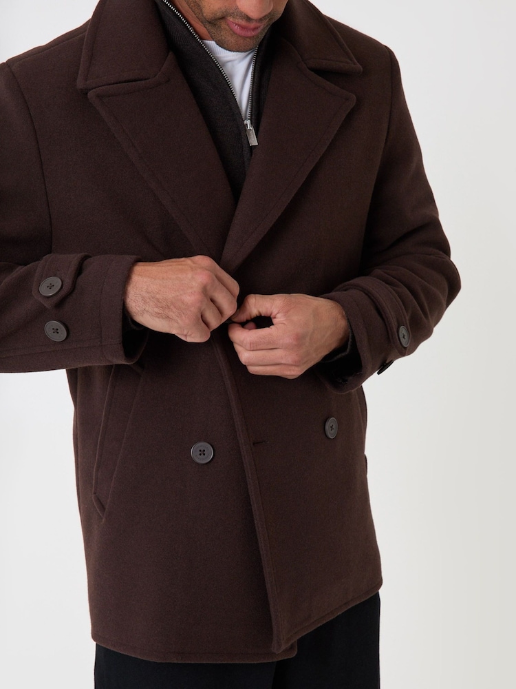 Threadbare Brown Faux Wool Double Breasted Short Trench Coat - Image 5 of 5 Threadbare Brown Faux Wool Double Breasted Short Trench Coat - Image 5 of 5