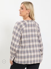 Yours Curve Navy Blue Check Button Through Tie Top - Image 2 of 7