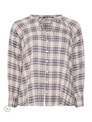 Yours Curve Navy Blue Check Button Through Tie Top - Image 6 of 7