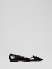 LK Bennett Black Patent Leather Devon Buckle Detail Flats - Image 1 of 4