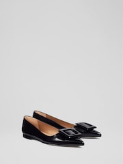 LK Bennett Black Patent Leather Devon Buckle Detail Flats - Image 2 of 4
