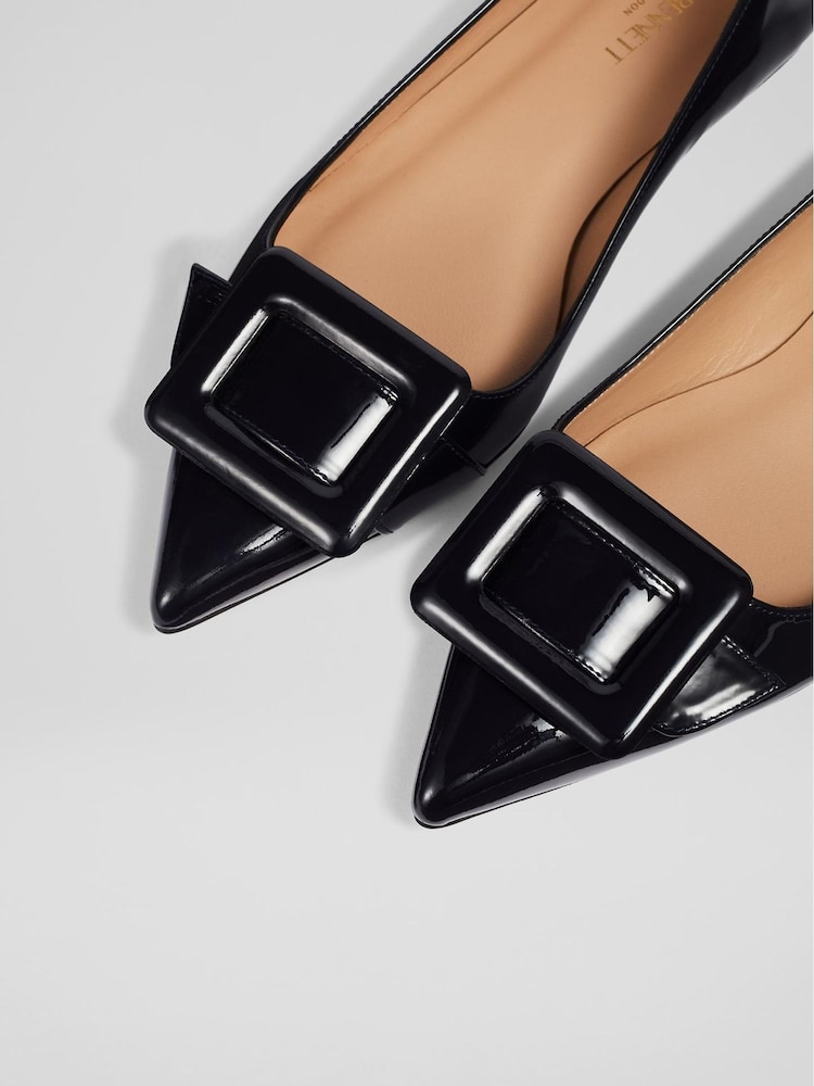 LK Bennett Black Patent Leather Devon Buckle Detail Flats - Image 4 of 4