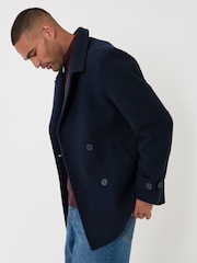 Threadbare Blue Faux Wool Double Breasted Short Trench Coat - Image 2 of 5