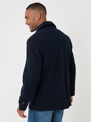 Threadbare Blue Faux Wool Double Breasted Short Trench Coat - Image 3 of 5