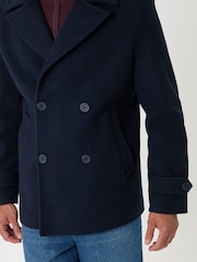 Threadbare Blue Faux Wool Double Breasted Short Trench Coat - Image 4 of 5
