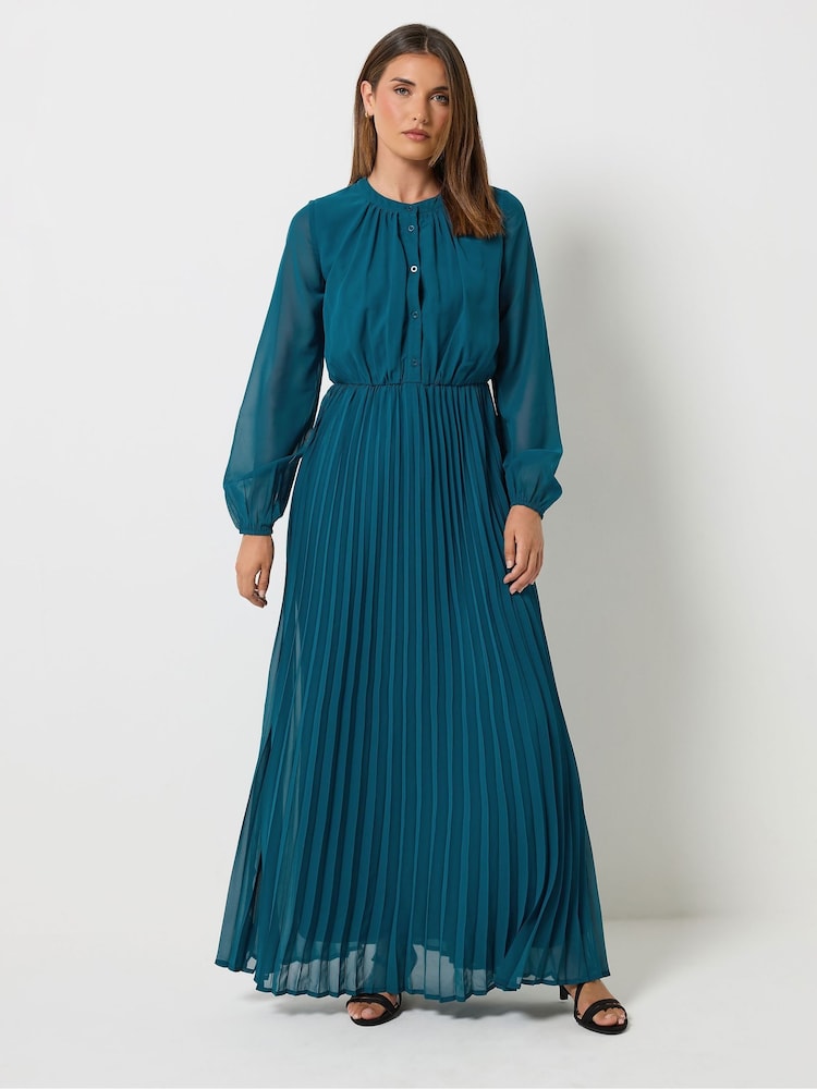 כחול - Long Tall Sally Georgette Pleated Maxi Dress - תמונה 1 מתוך 6 כחול - Long Tall Sally Georgette Pleated Maxi Dress - תמונה 1 מתוך 6