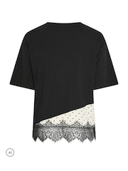 Černý - Yours Curve Asymmetric Satin Hem Long Sleeve T-Shirt - Obrázek 6 z 6