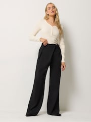 Long Tall Sally Black Drape Wide Leg Trousers - Image 1 of 6