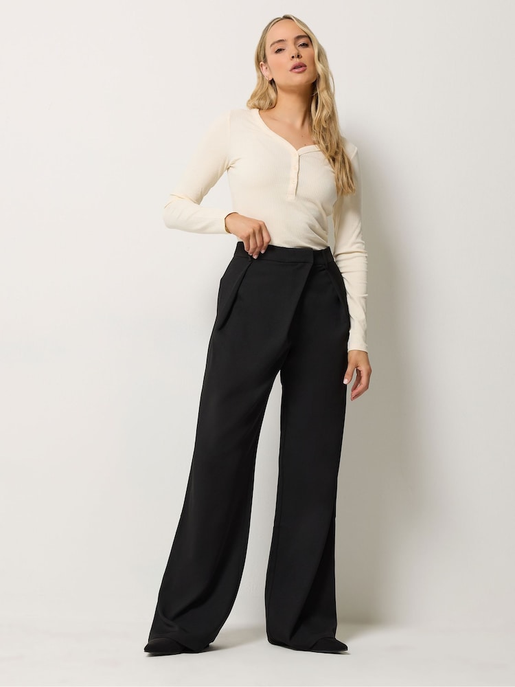 Long Tall Sally Black Drape Wide Leg Trousers - Image 1 of 6